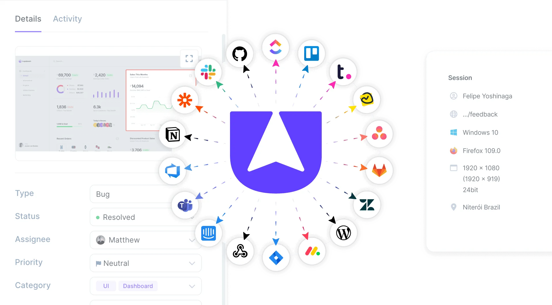 Send bug reports to your existing tools