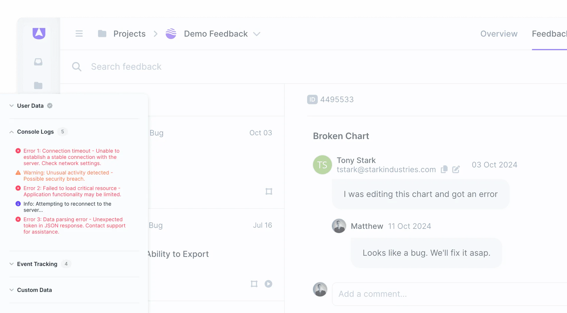 Track bugs and reply to customers in one place