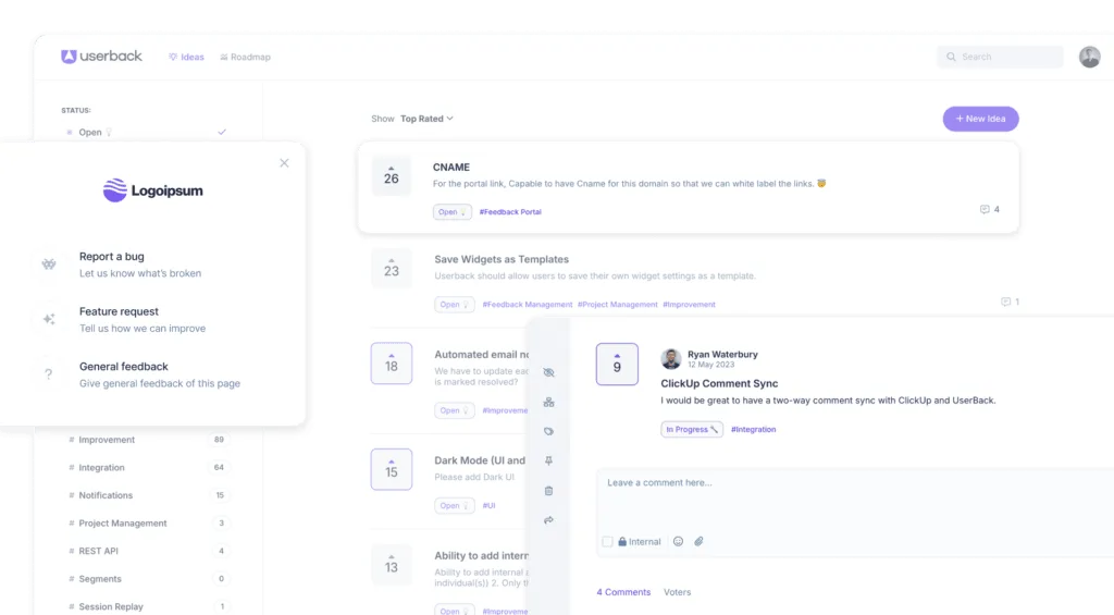 Userback feature portal collect