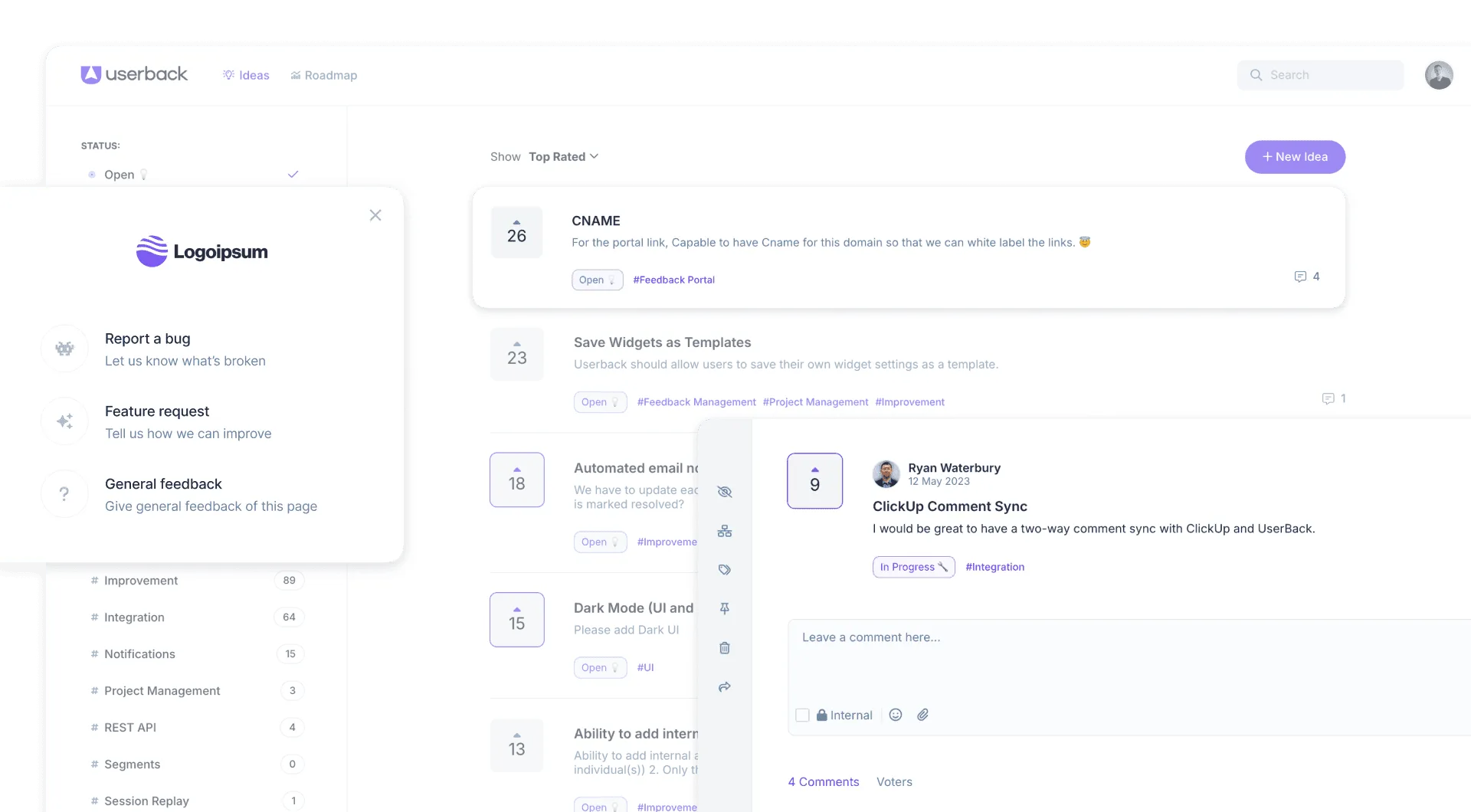 Userback feature portal collect
