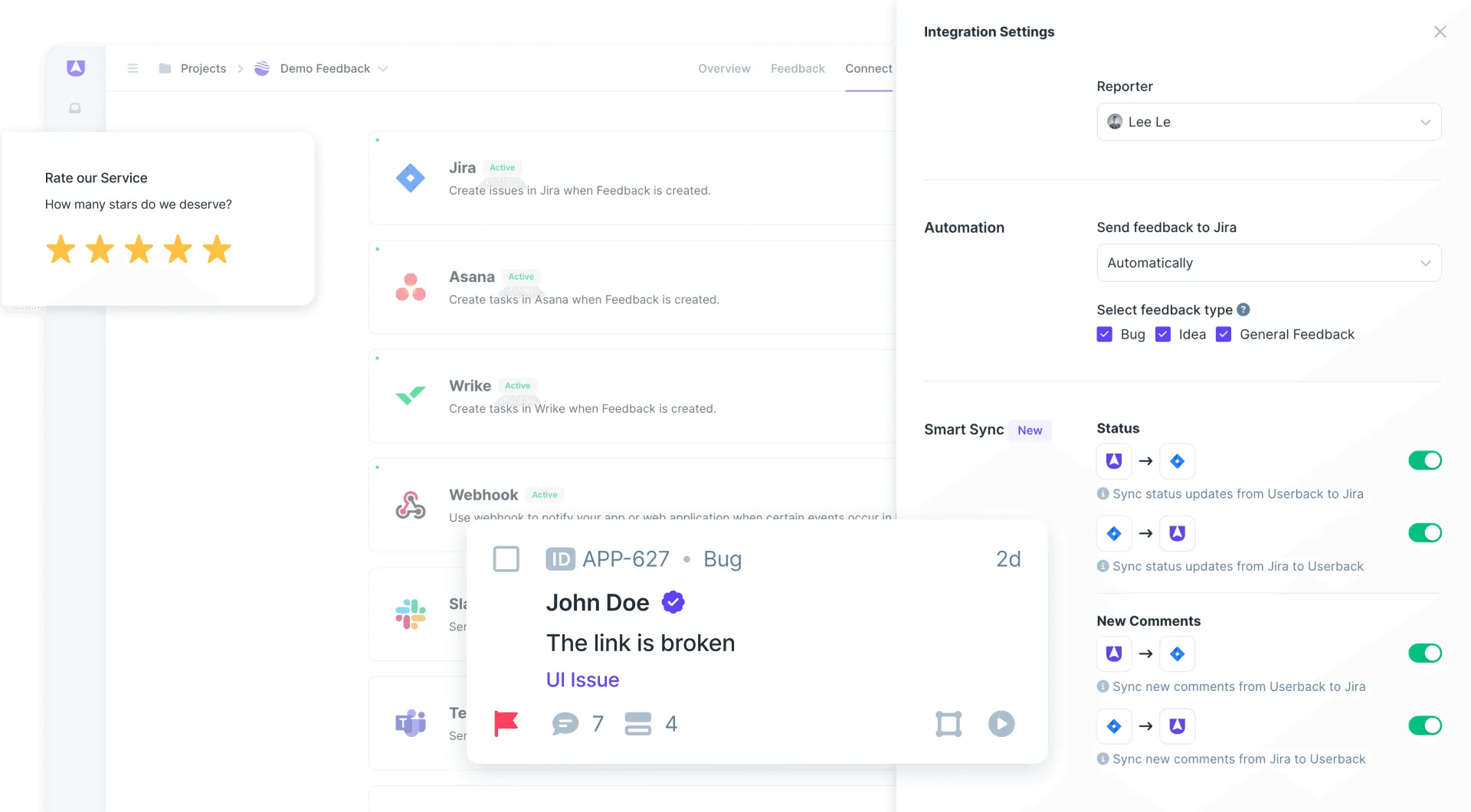Userback feedback automation instant action