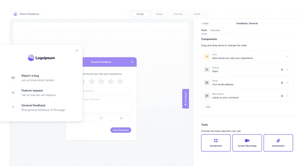 Userback feedback widget editor