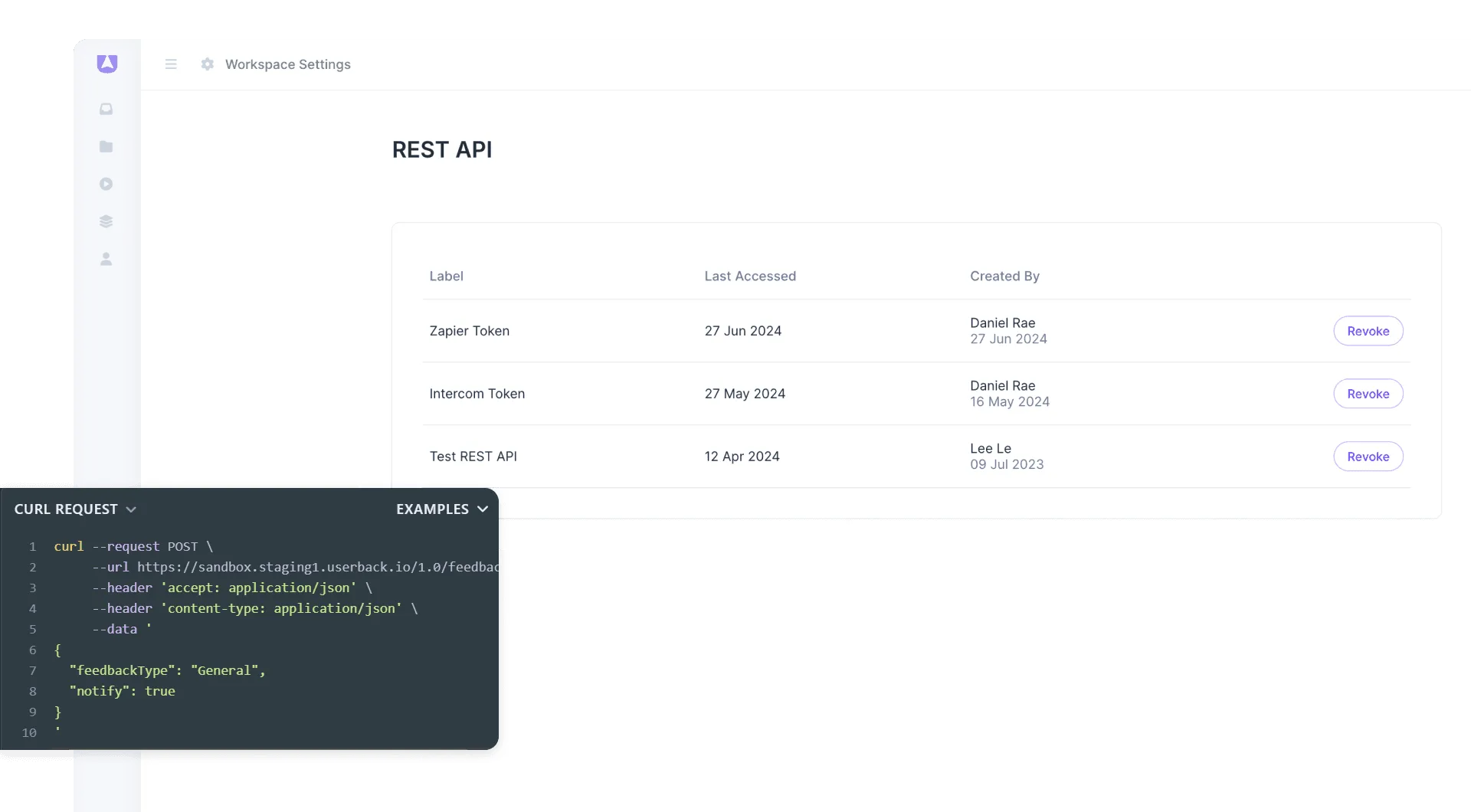 Userback integrations REST API