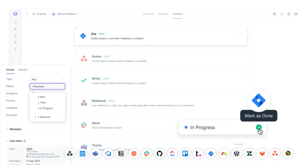 Userback integrations sync and resolve