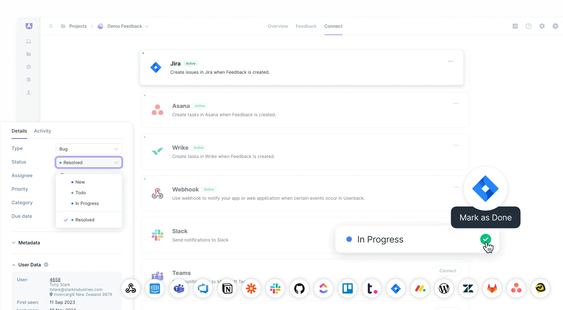 Userback integrations sync and resolve