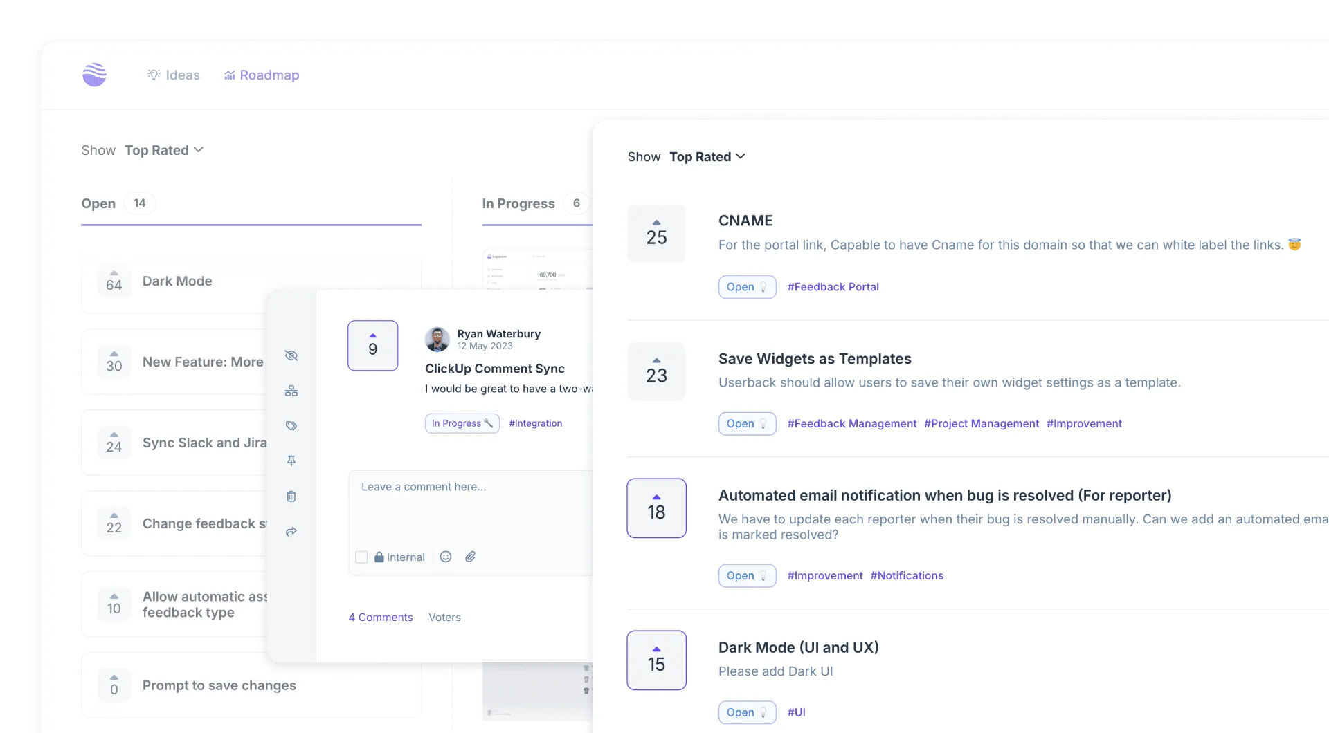 Userback roadmap votes and comments