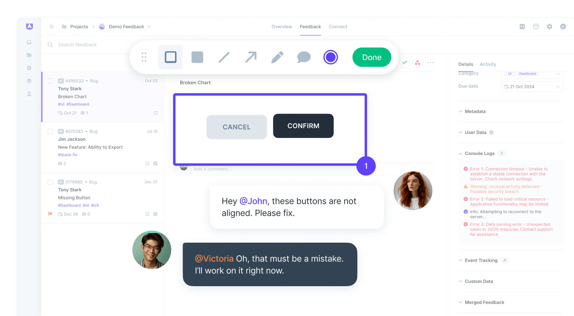 Userback screen annotation visual feedback