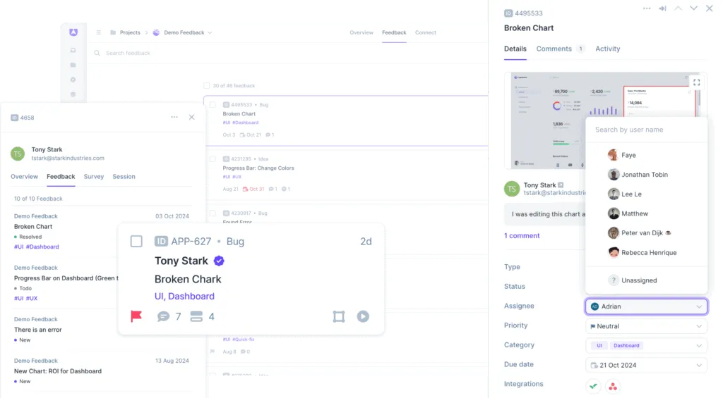 Userback user identification linked feedback