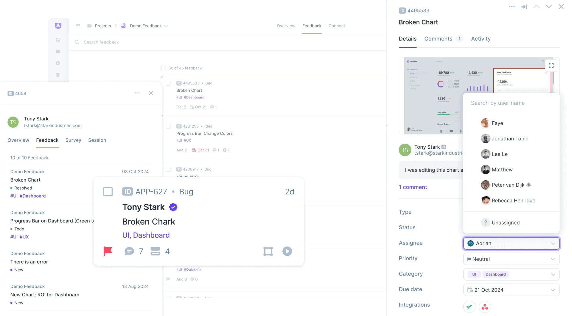 Userback user identification linked feedback