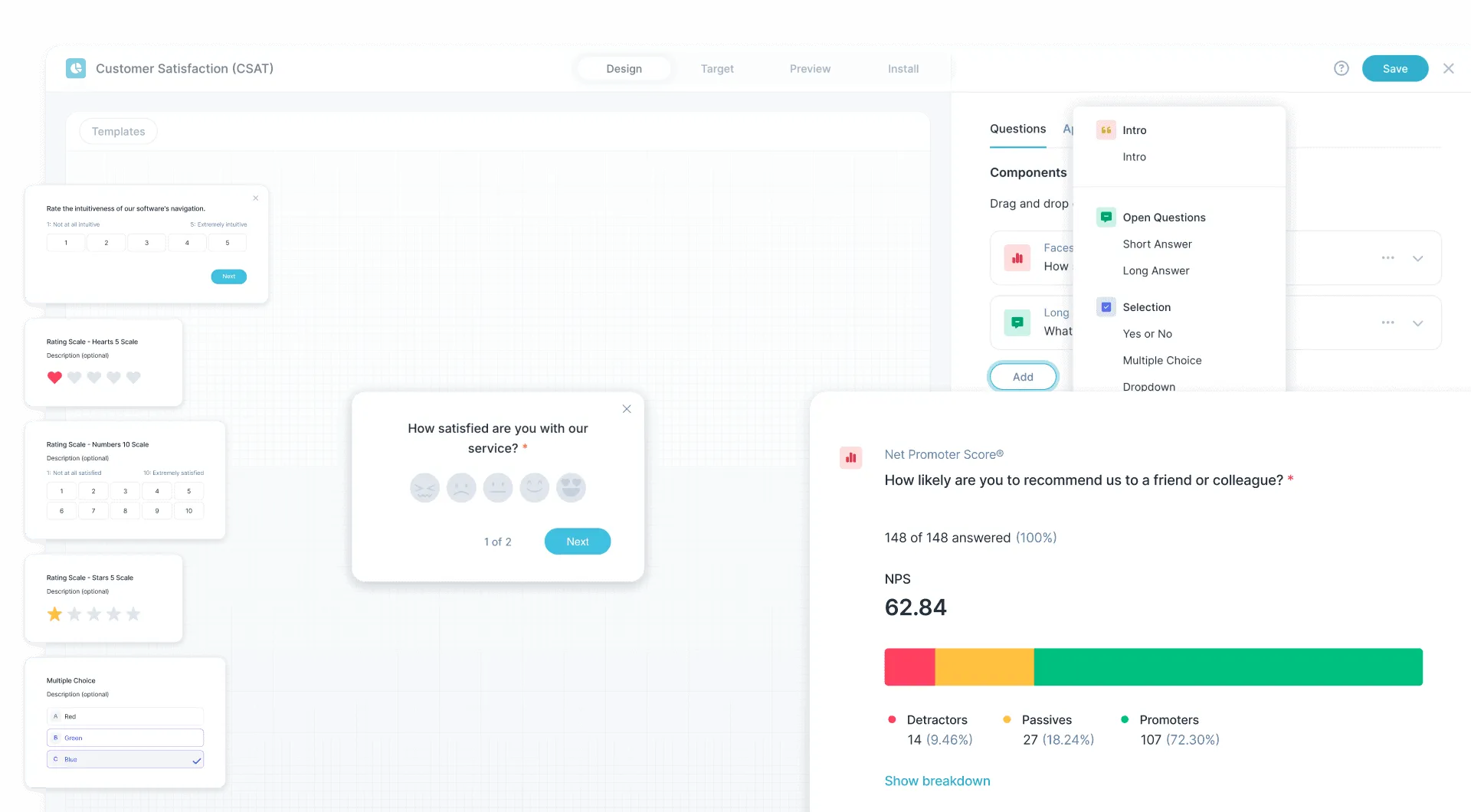 Gather specific feedback with customizable surveys