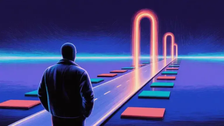 How to create a product roadmap: a road receding toward the horizon through three milestone gates
