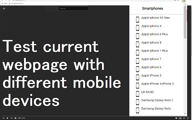 Drop down of all possible smartphone options for responsive testing.