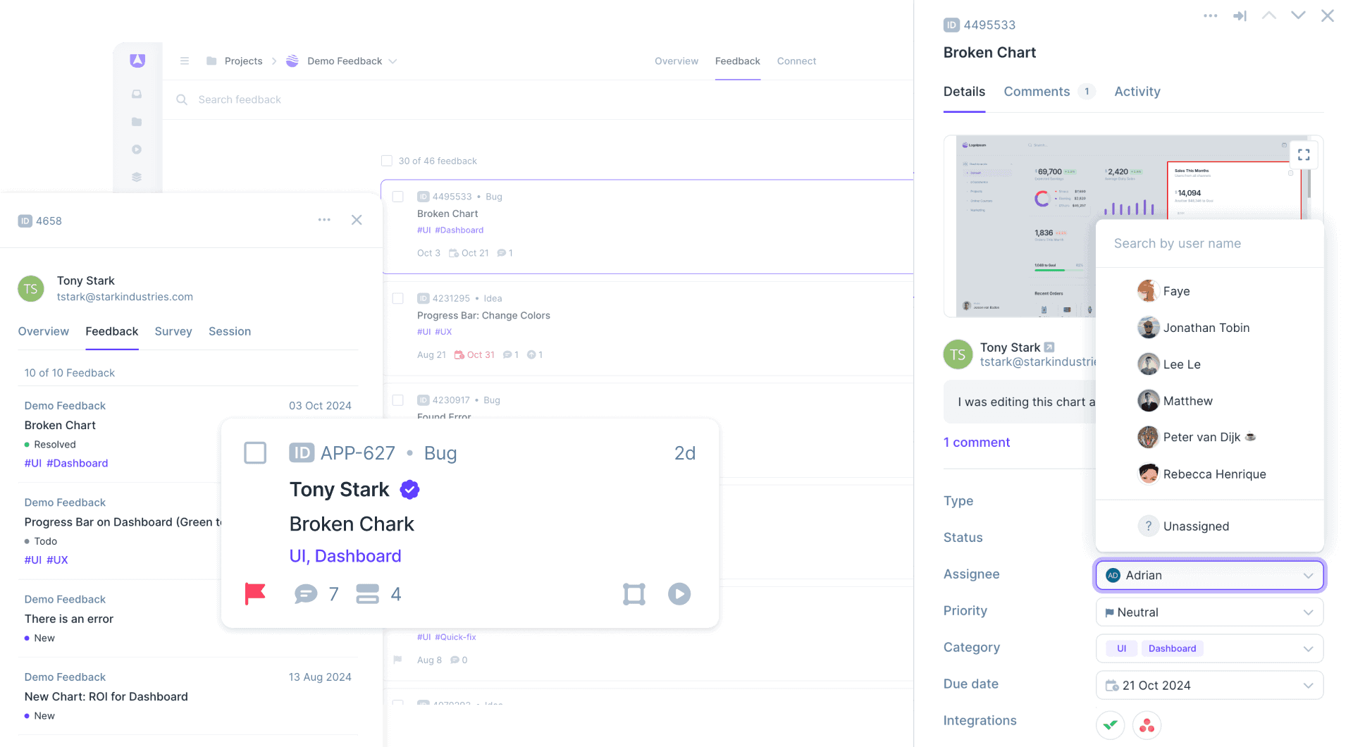 Userback user identification linked feedback