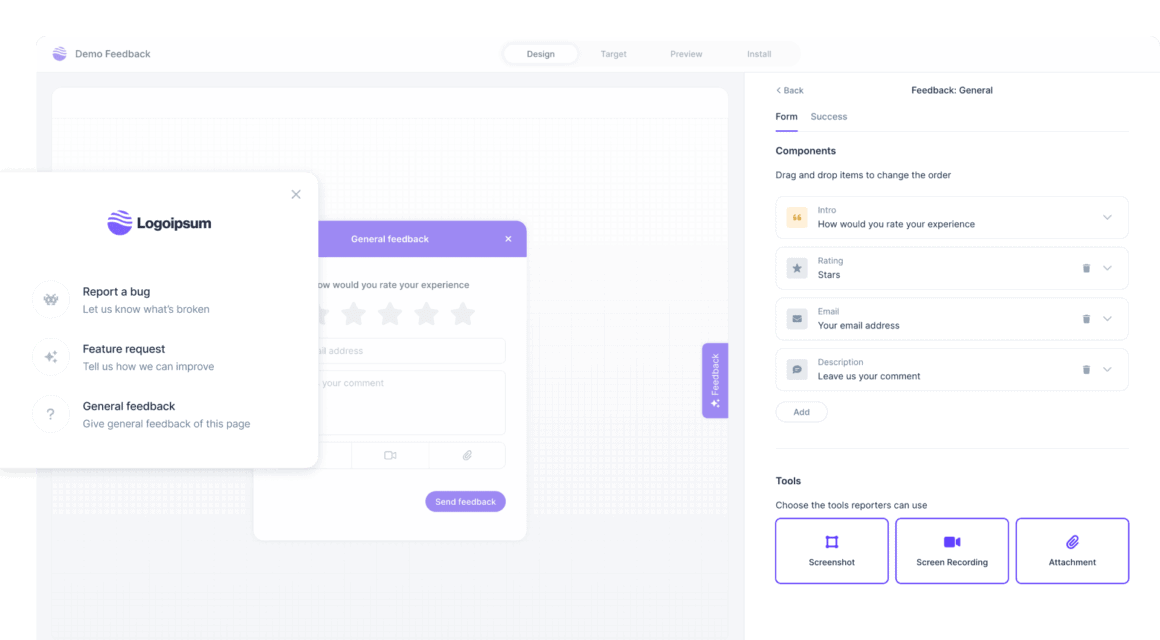 Userback feedback widget editor
