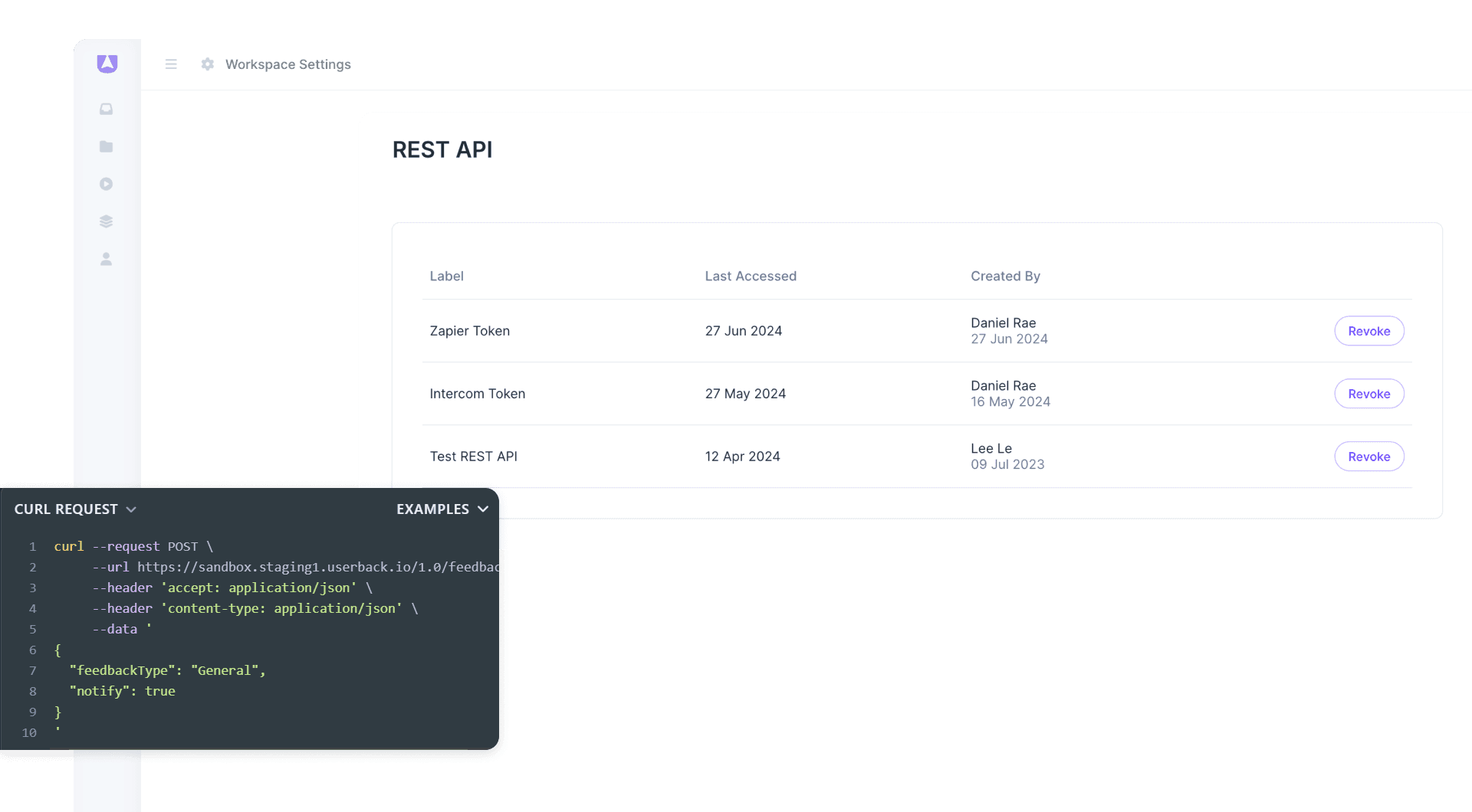 Userback integrations REST API