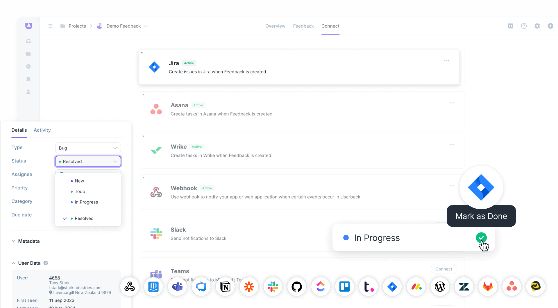 Userback integrations sync and resolve